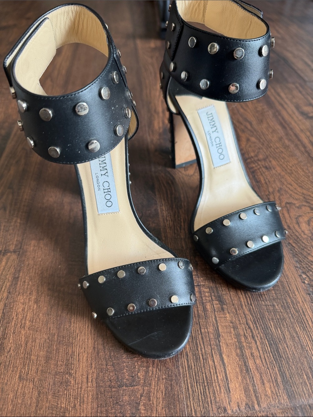 Jimmy Choo Black Studded Open-Toe High-Heel Sandals